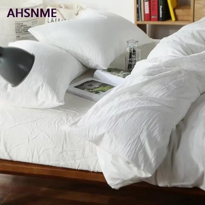 AHSNME 100% coton linge de lit Super doux literie couvre-lit Cool été blanc housse de couette