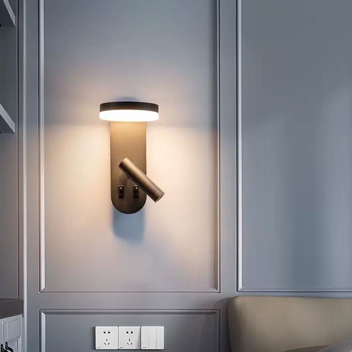 Applique murale en frêne avec interrupteur pour chambre à coucher