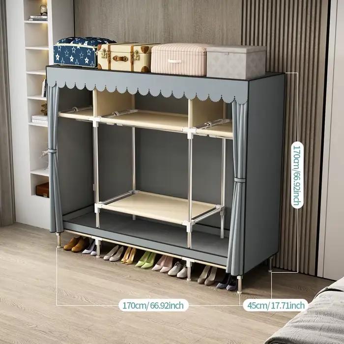 Rangement non tissé à double tige imperméable : armoire en tissu durable et minimaliste avec un large espace et une haute praticité