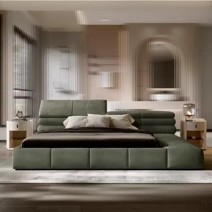 Lit Double Esthétique avec Tête de Lit Rembourrée