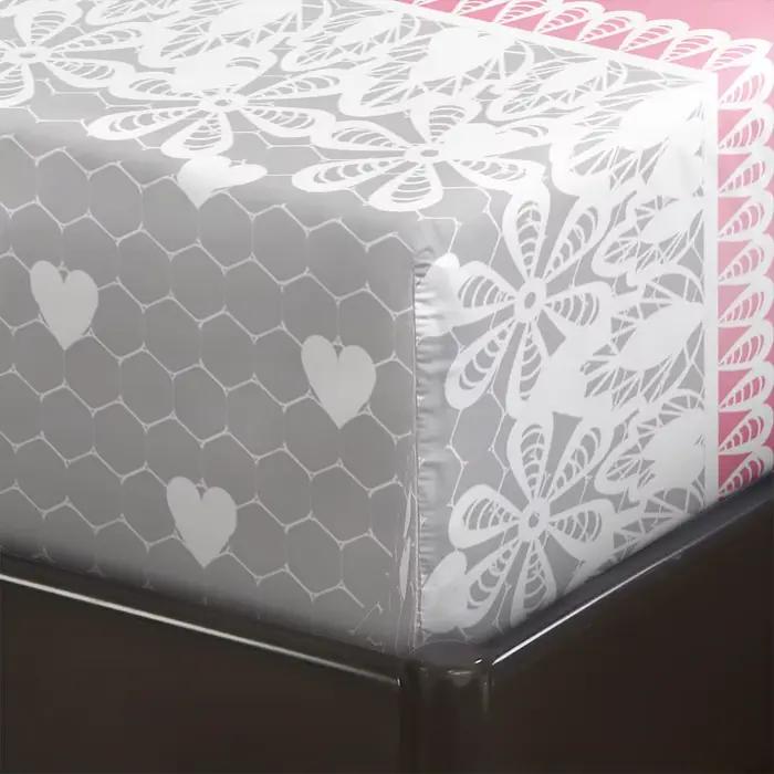 Ensemble de literie 3 pièces rose avec motif cœur en dentelle (1 drap-housse + 2 taies d'oreiller) – Parure de draps doux pour la décoration de chambre de fille