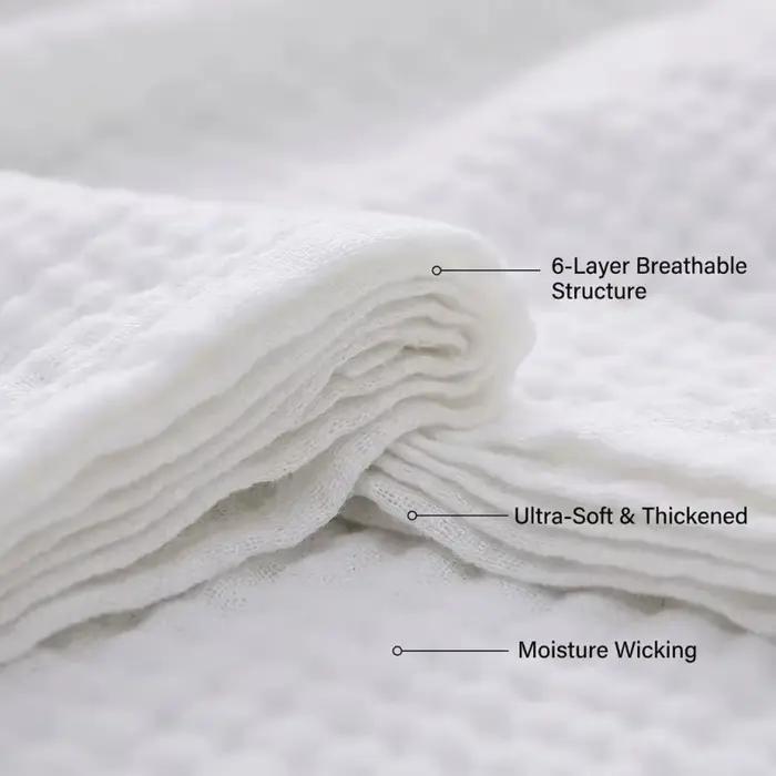 Couverture en pur coton super douce et respirante, en gaze de mousseline six couches, idéale pour l'été, couverture climatisée, couvre-lit ou couvre-canapé (1 pièce)