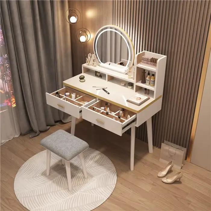 Ensemble de commode de luxe nordique moderne pour chambre à coucher avec tiroir à miroir en bois massif