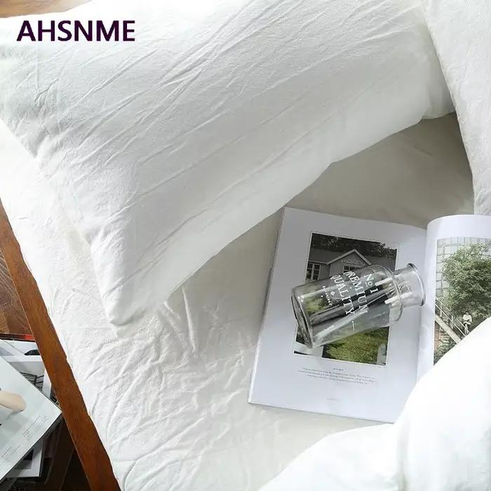 AHSNME 100% coton linge de lit Super doux literie couvre-lit Cool été blanc housse de couette