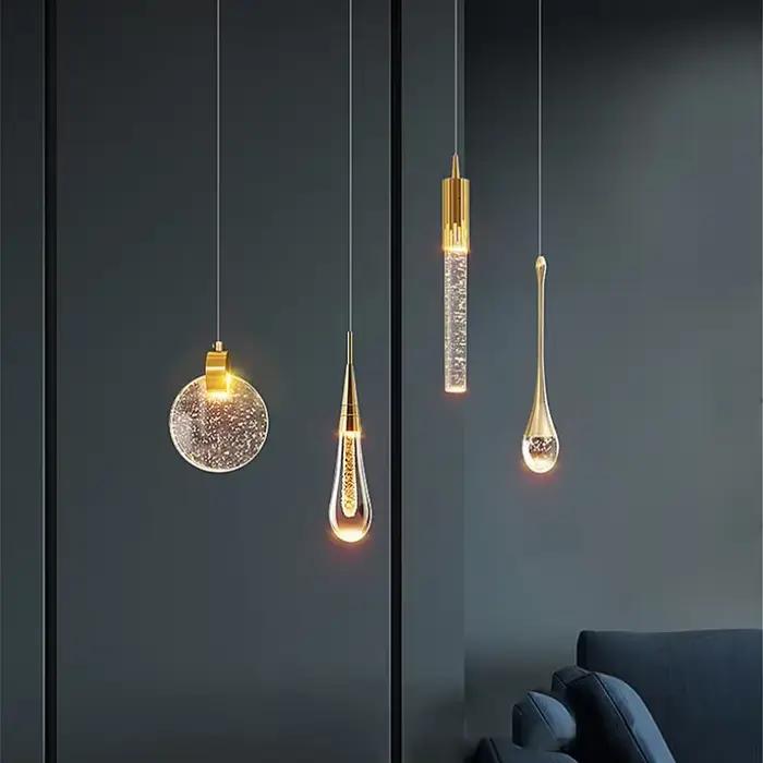 Lampes suspendues en cristal à bulles pour chambre à coucher, lampe de chevet d'hôtel, verre LED, lustres de plafond modernes, double