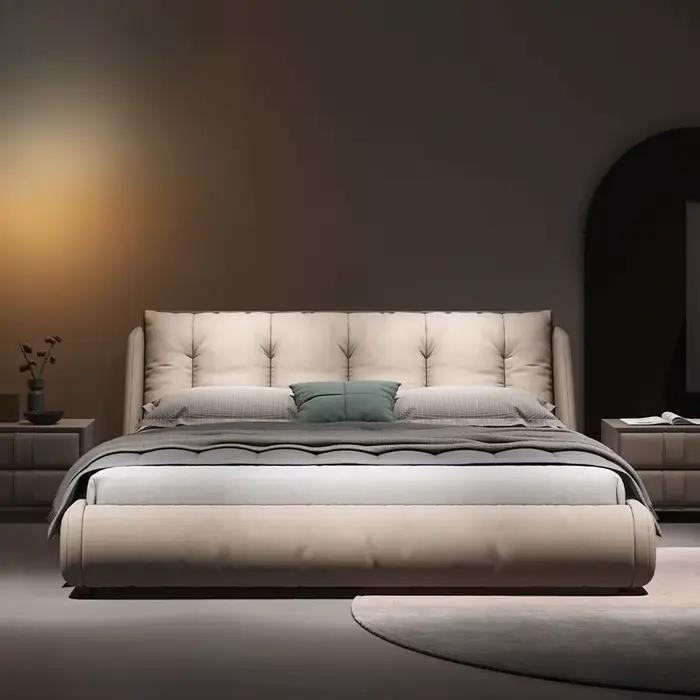 180x200cm chambre principale moderne 2 personnes lit Composite cuir confortable vers le bas sac lits doubles tête de lit de luxe meubles jumeaux