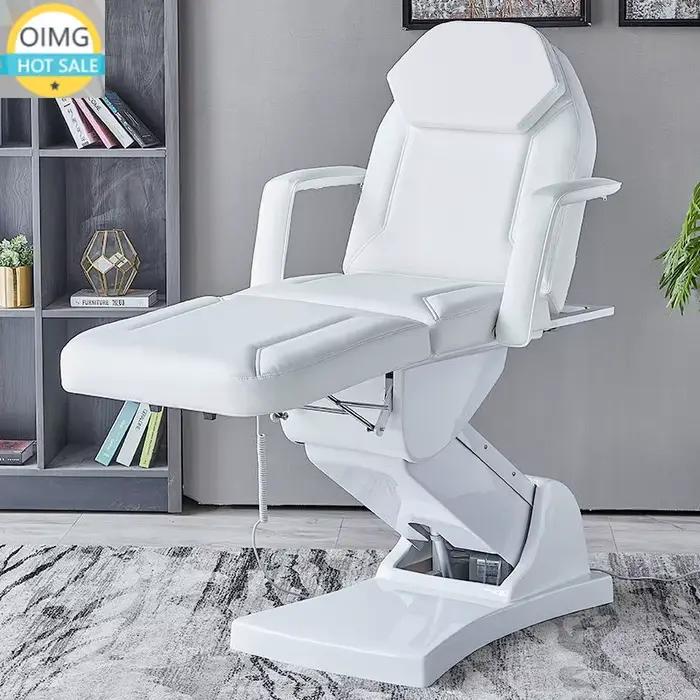 Lit d'extension de cils électrique multifonctionnel debout en cuir PU blanc ivoire 3 moteurs Lit de massage