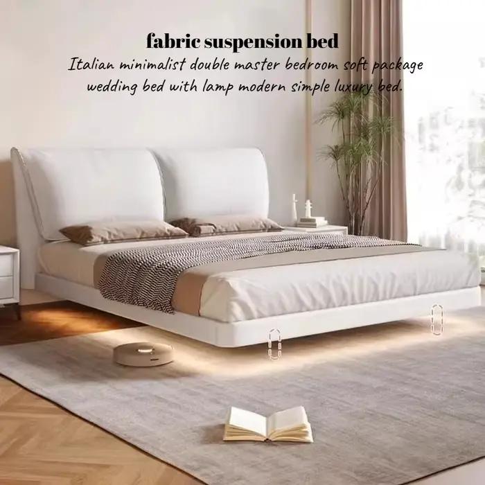 Lits de chambre à coucher flottants jumeaux 180x200 avec éclairage LED de luxe