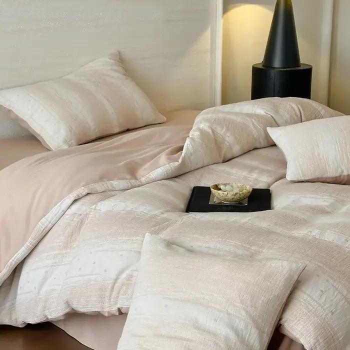 Parure de lit 100 % coton en gaze triple épaisseur avec draps