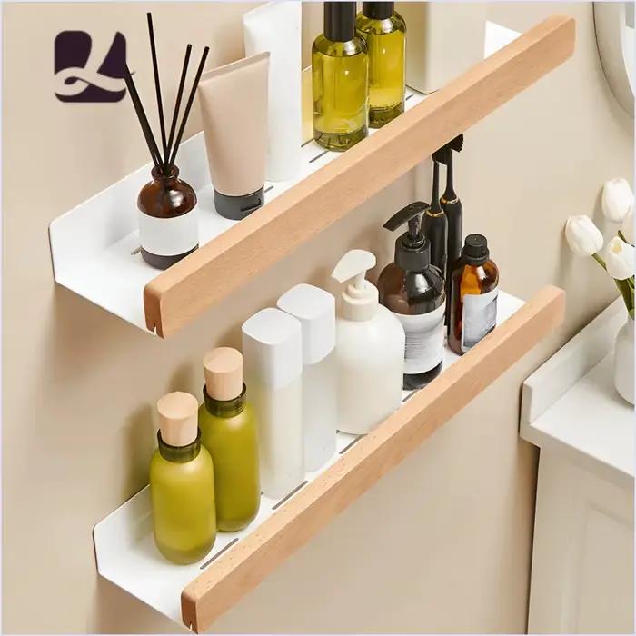 Étagère Murale en Bois de Hêtre pour Salle de Bain