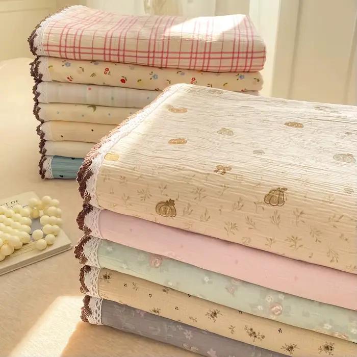 Nouvelle Arrivée 2026 – Drap de Lit en Tissu Crêpe avec Bordure en Dentelle – Conception Triple Couche