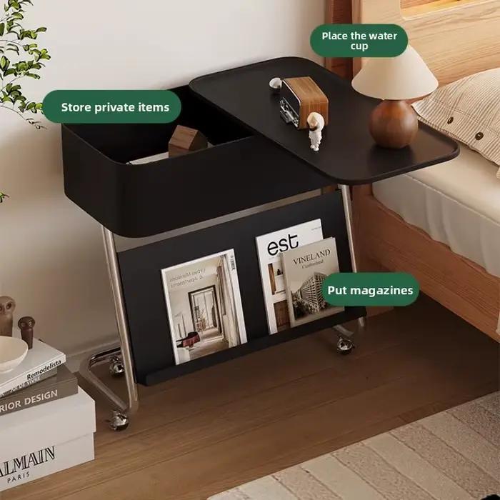 Table de chevet moderne en acier inoxydable avec roulettes