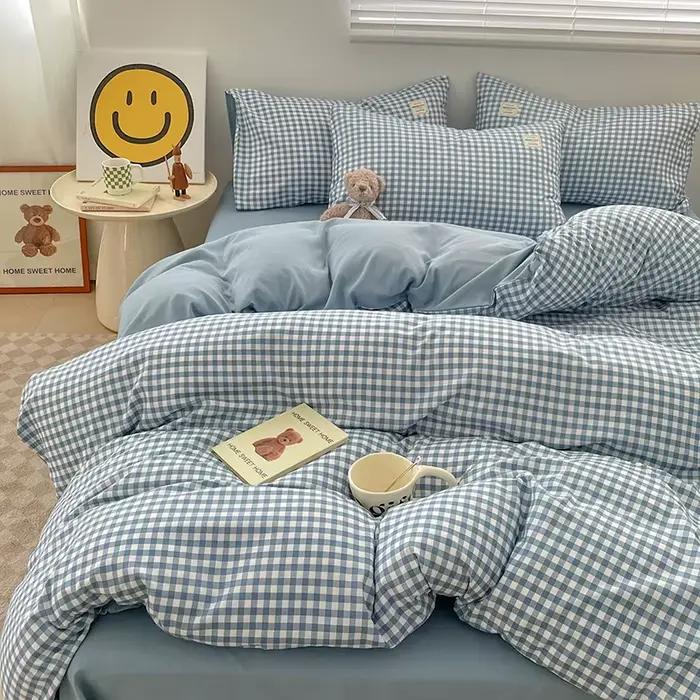 Housse de couette ensemble de lit lin pur coton quatre pièces