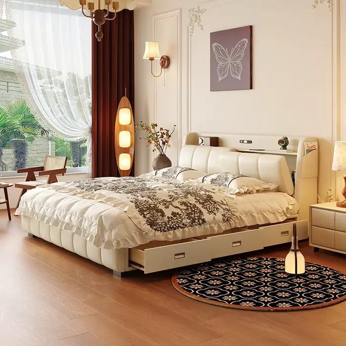 Luxe rembourré filles Double reine Loft cadre de lit tête de lit rangement élégant chambre meubles moderne Cama Casal décor à la maison