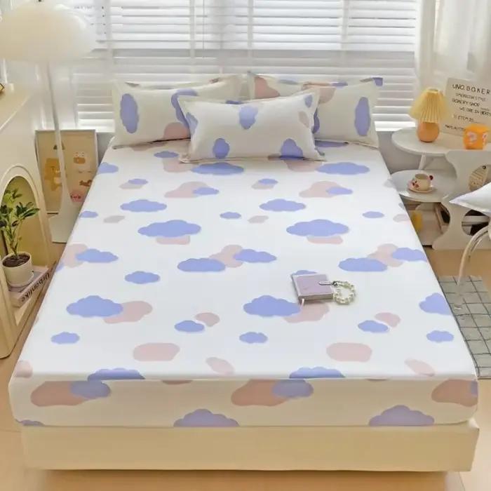 Drap-housse imprimé en coton d'aloe vera, housse de matelas en coton lavé doux et respectueux de la peau, couvre-lit respirant pour chambre à coucher