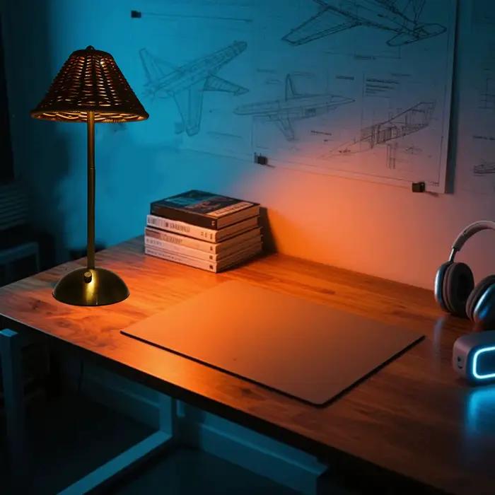 Lampe de lecture LED Rechargeable, lampe de chevet à intensité variable, économie d'énergie, soins oculaires, compacte, 600mAh, tissage en rotin pour PC, pour Restaurant