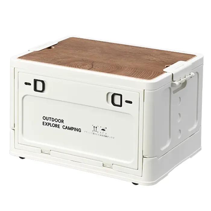 Boîte de rangement pliable avec couvercle en bois