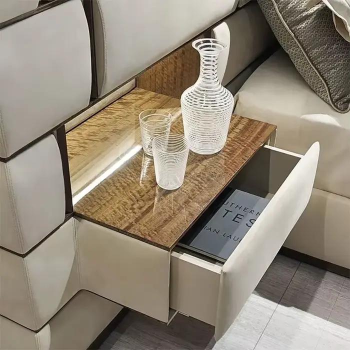 Offre spéciale de luxe lit King Size cinq étoiles hôtel ensemble de lit cadres de lit avec Table intégrée grande tête de lit haute ensembles de chambre