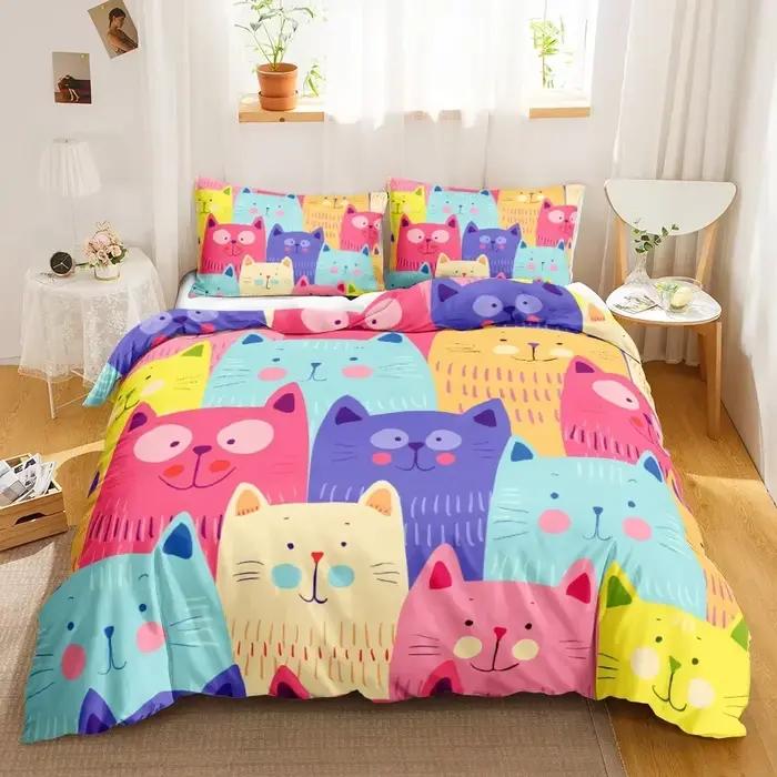 Ensemble de literie imprimé simple face chat mignon