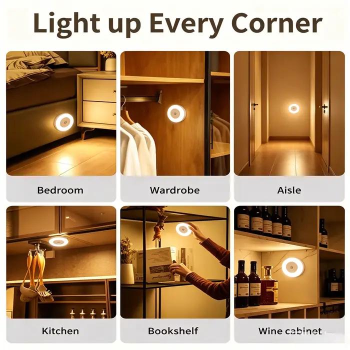Lampe de chevet LED rechargeable à capteur tactile rond, veilleuse à intensité variable pour chambre à coucher, couloir, lampe d'allaitement pour bébé à économie d'énergie