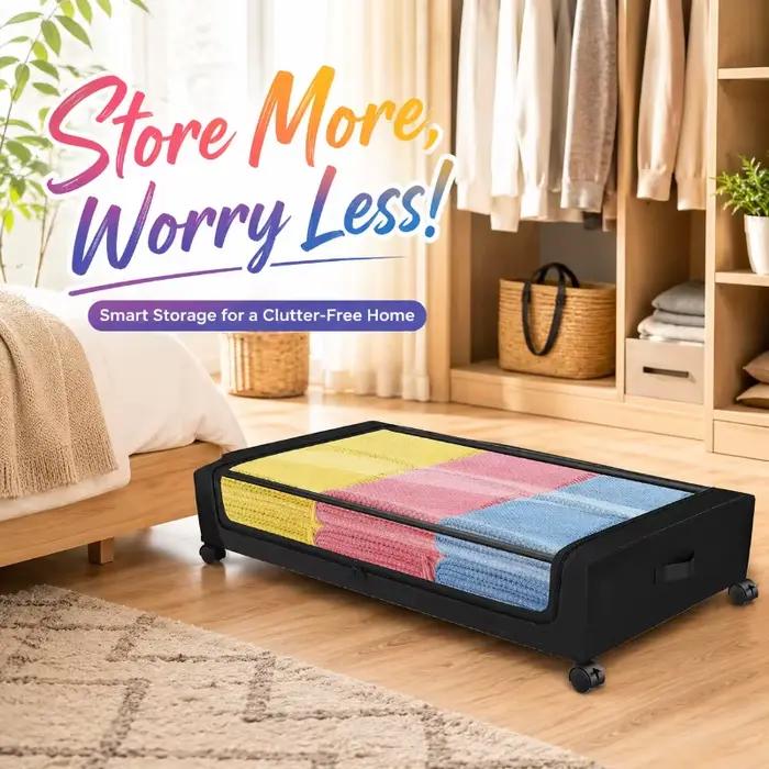 Armoire de rangement sous lit à roulettes avec couvercle