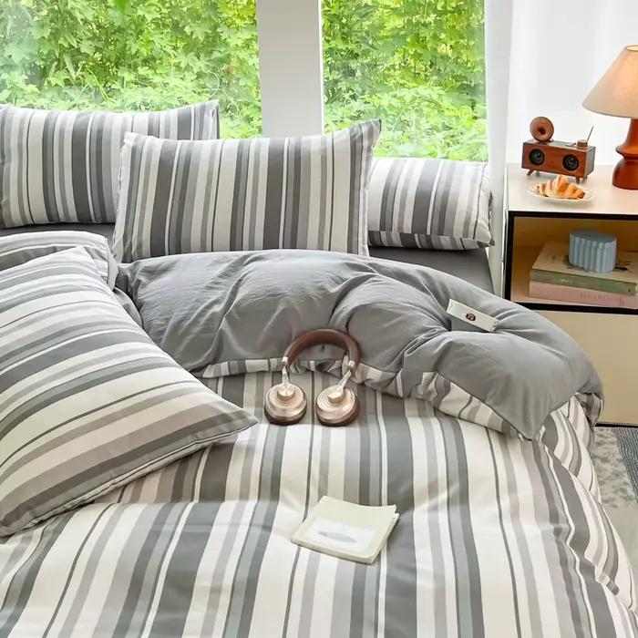 Housse de lit 3 pièces en bande de couleur bicolore (1 *