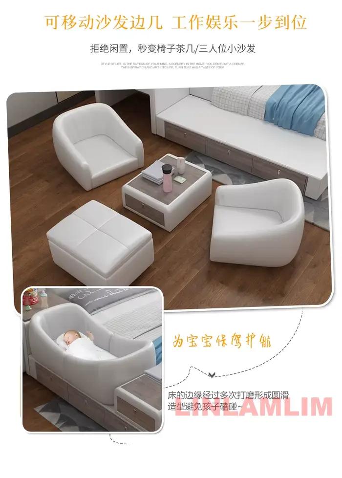 Lit familial capitonné King Size avec berceau intégré