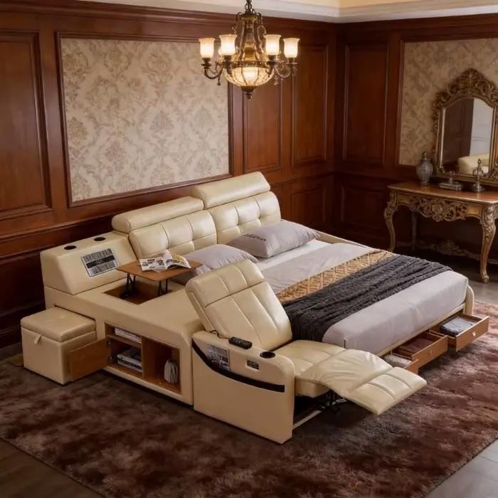 Lit intelligent Ultimate Tech en cuir véritable avec fauteuil de massage