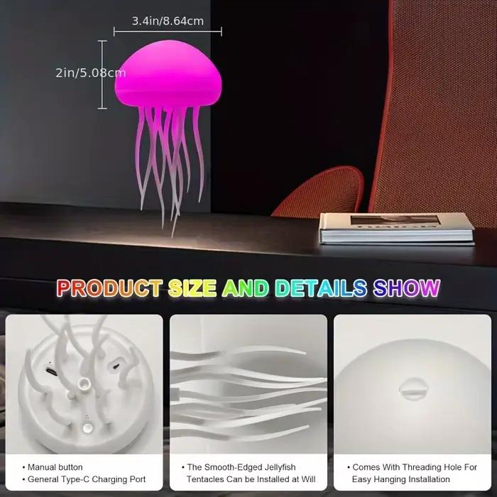 Petite lampe de chevet, lampe méduse, lampe d'ambiance colorée, veilleuse rechargeable pour chambre à coucher et salon