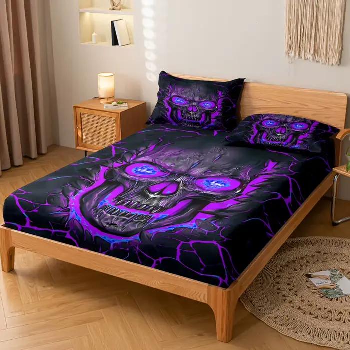 Ensemble de housse de literie à motif de crâne violet clair