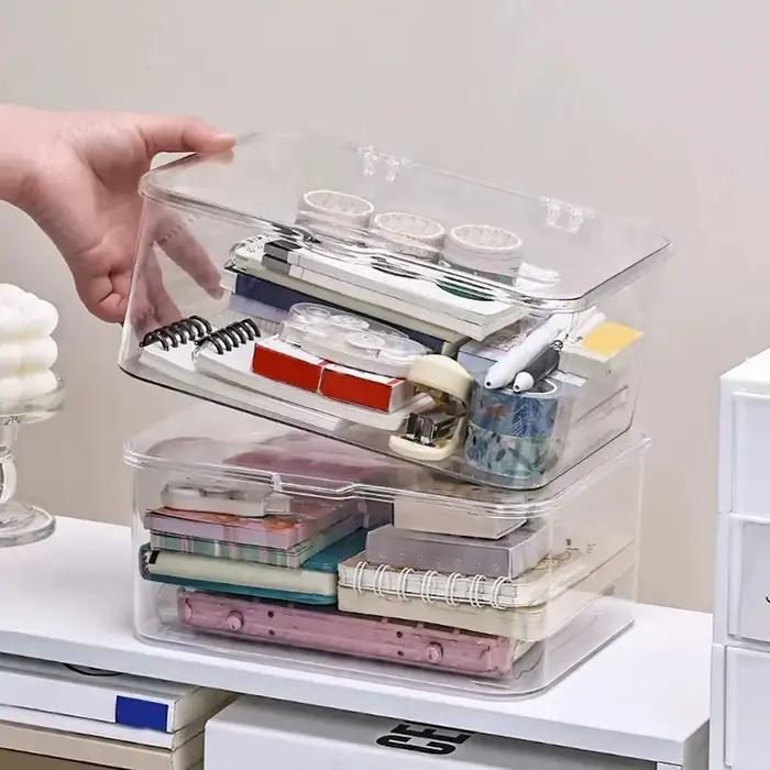 Boîte de rangement en plastique à couvercle rabattable