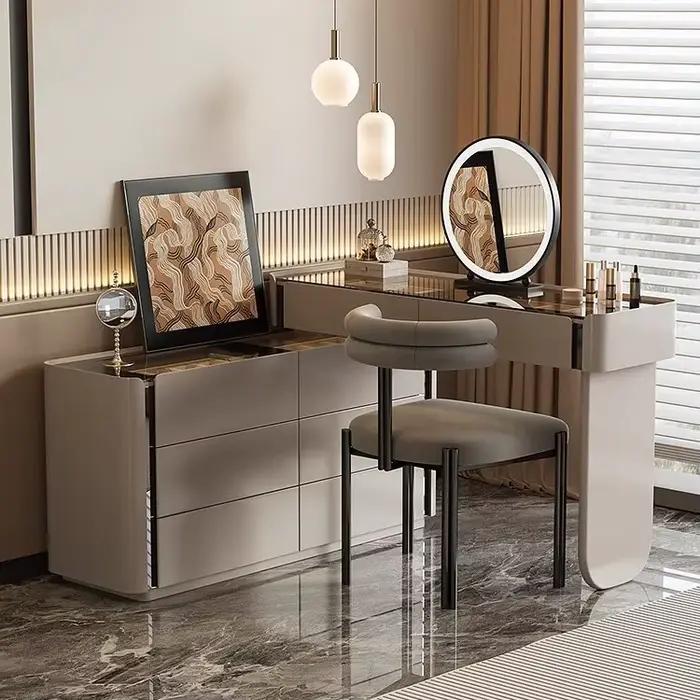 Coiffeuse commode pour ensembles de chambre à coucher vanité moderne avec miroir armoire à bijoux tabouret Console de