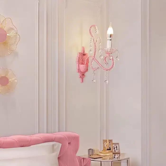 Lampes murales en cristal rose chambre de princesse fille chambre lampe de chevet chaud romantique salon chambre d'enfants décor appliques murales
