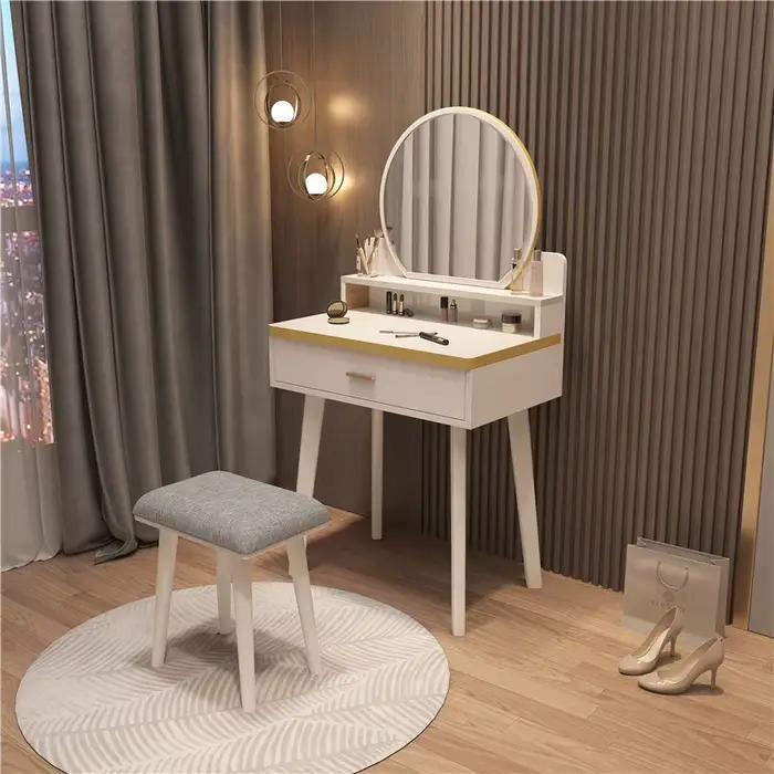Ensemble de commode de luxe nordique moderne pour chambre à coucher avec tiroir à miroir en bois massif