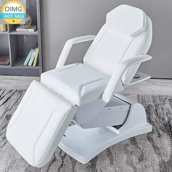 Lit d'extension de cils électrique multifonctionnel debout en cuir PU blanc ivoire 3 moteurs Lit de massage