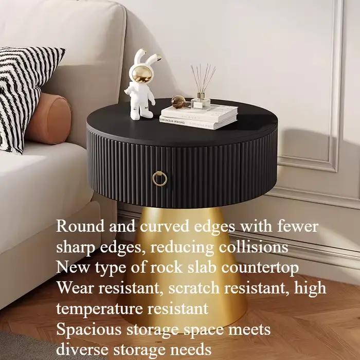 Table de chevet moderne blanche minimaliste avec lampe horloge et pieds ronds