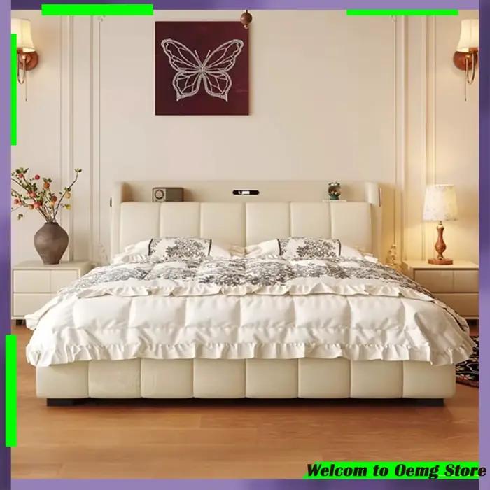 Luxe rembourré filles Double reine Loft cadre de lit tête de lit rangement élégant chambre meubles moderne Cama Casal décor à la maison