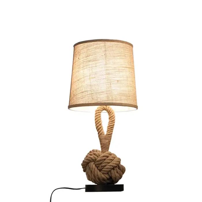 Lampe de table rétro de style américain, lampe de chevet créative en corde tressée, lampe d'art manuelle pour chambre à coucher, bureau, café, bar