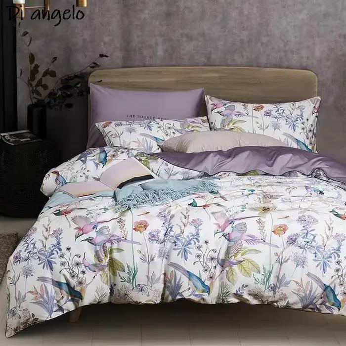 Parure de lit en coton égyptien avec impression numérique oiseau fleur