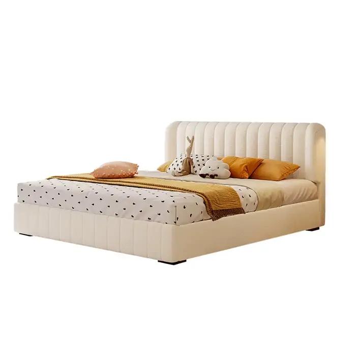 French cream chenille master bedroom 1.8m sliding storage with three drawers piano key fabric