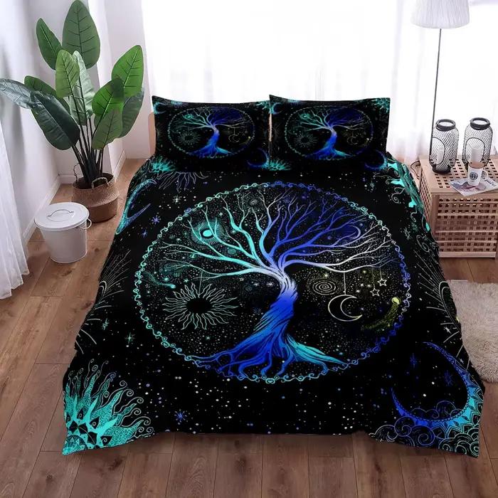 Celestial Yggdrasil-Ensemble de housse de lit en lin pour adultes