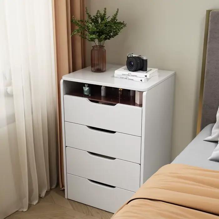 Table de maquillage moderne en bois avec lumières LED et petits rangements pour la chambre à coucher