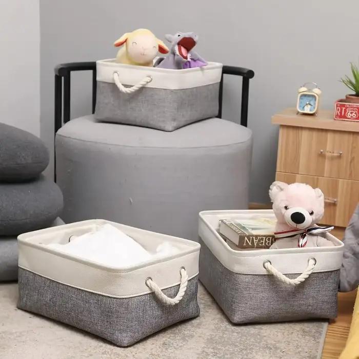 Panier à linge en lin Double couche avec poignées
