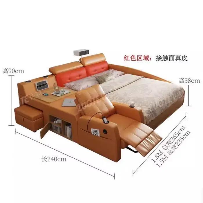 Lit de chambre en cuir avec table de toilette intégrée