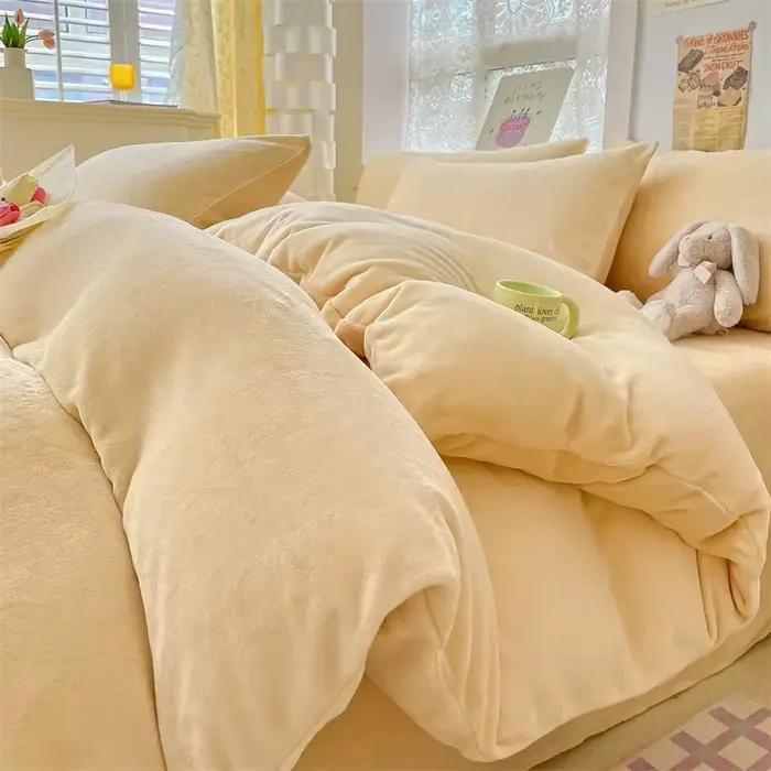 Simple lait polaire chaud automne hiver housse de couette ensemble 220x240 doux moelleux reine