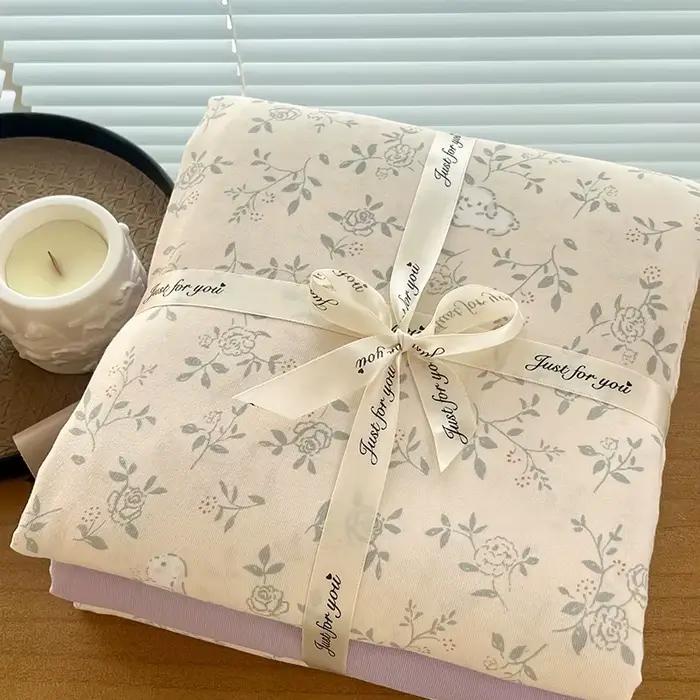 Parure de lit tricotée en coton imprimé floral Ins