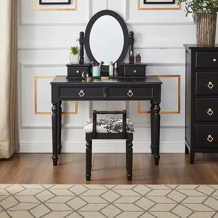 Filles noir miroir Coiffeuse tabouret accessoires Design moderne