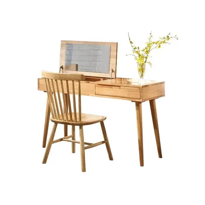 Commode de maquillage en bois massif avec miroir