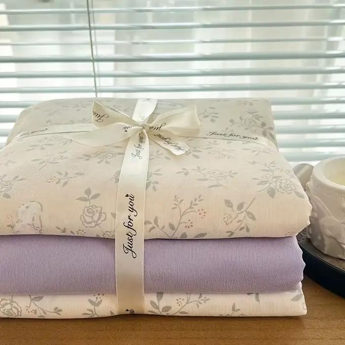 Parure de lit tricotée en coton imprimé floral Ins