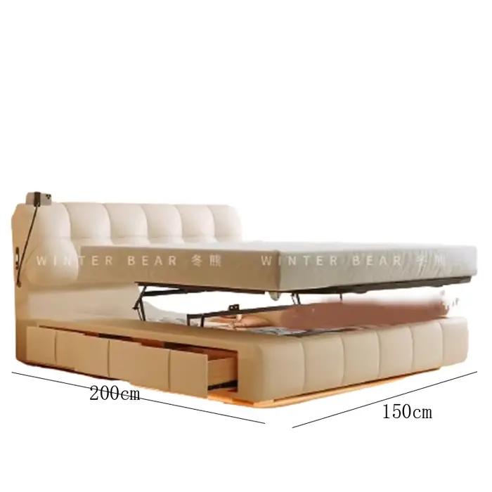 Lit De rangement Double multifonction moderne en cuir lit De luxe blanc minimaliste Camas De Matrimonio dortoir meubles De maison